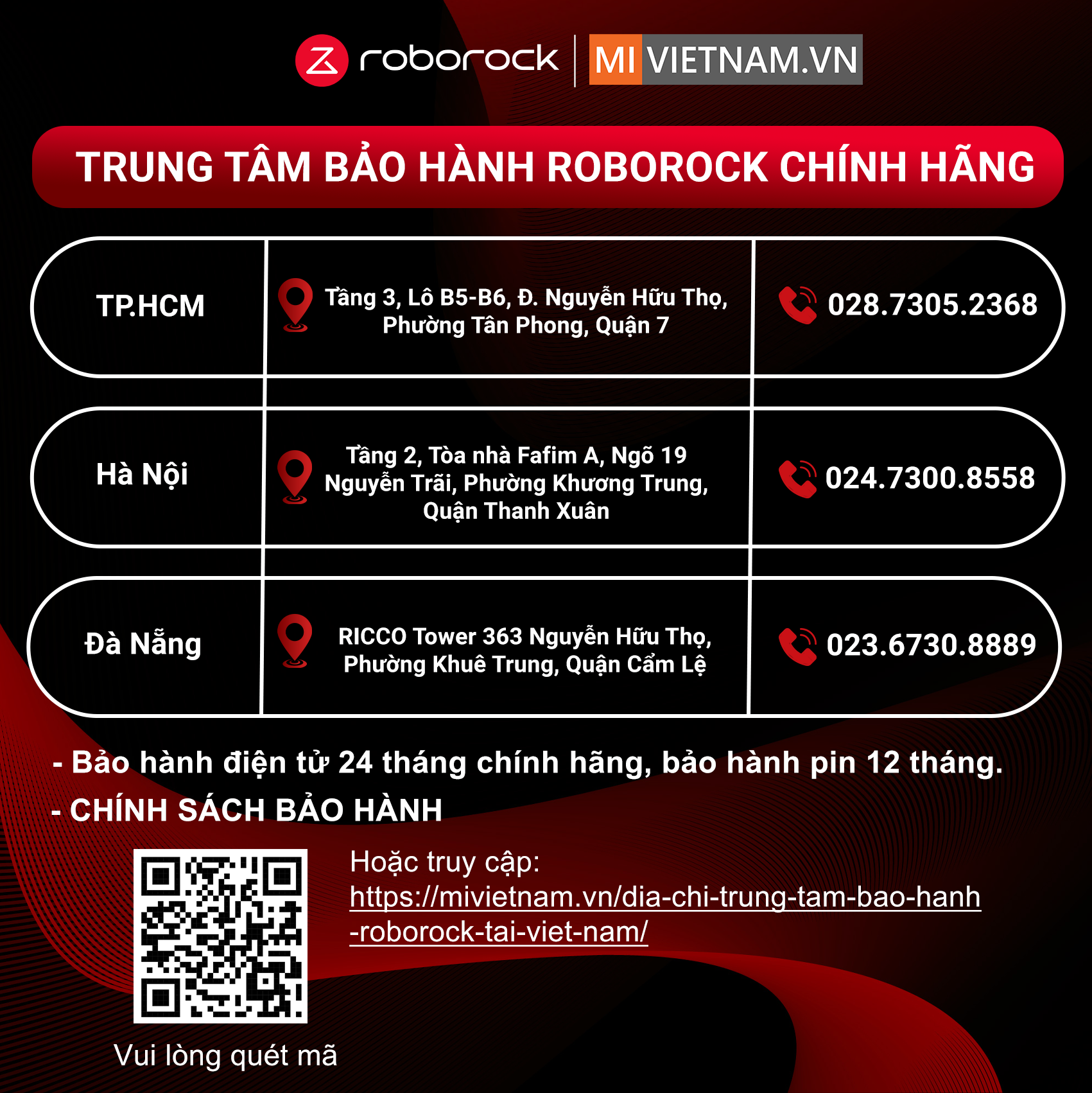 Địa chỉ trung tâm bảo hành Roborock tại Việt Nam