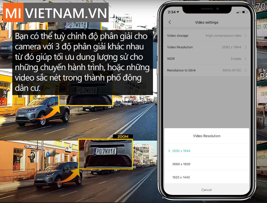 Độ Ph&acirc;n Giải Camera H&agrave;nh Tr&igrave;nh 70mai A500S