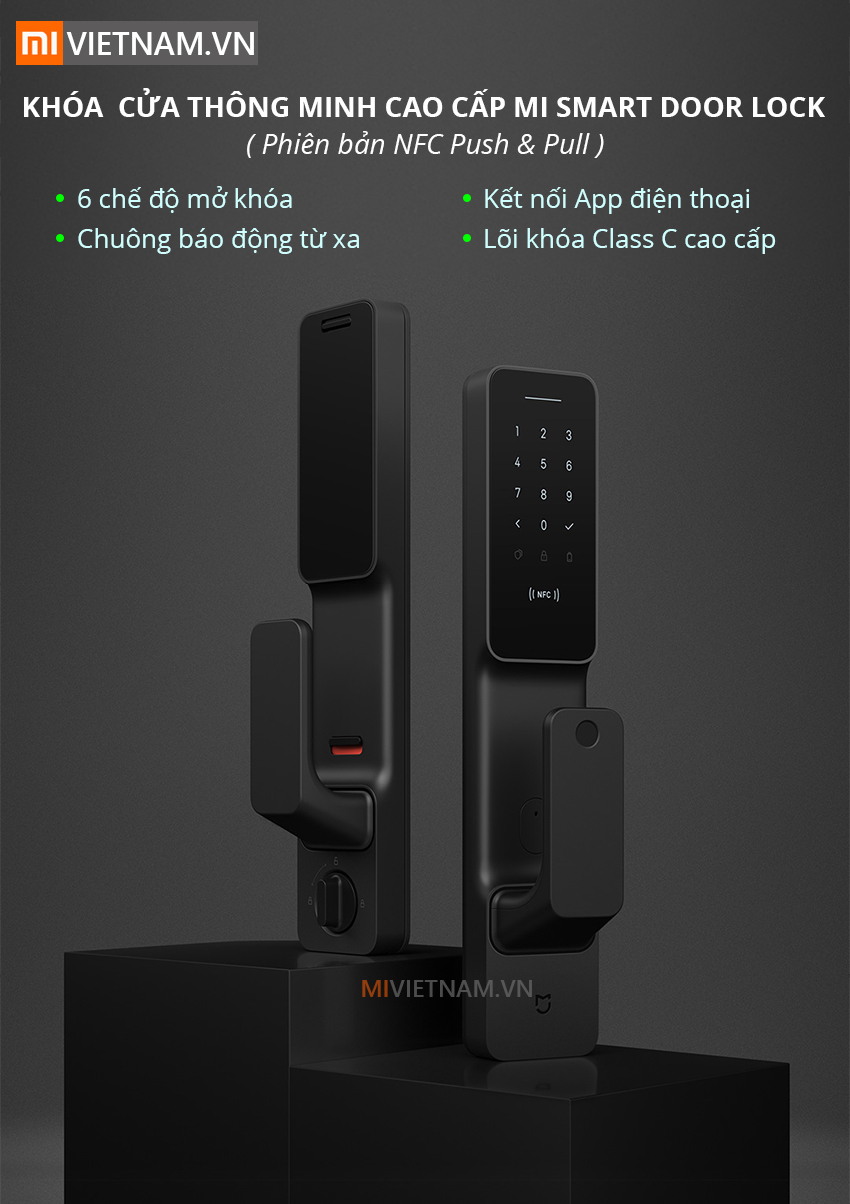 Khóa Cửa Thông Minh Cao Cấp Mi Smart Door Lock (Phiên Bản NFC Push and Pull) 2 Khóa Cửa Thông Minh Cao Cấp Mi Smart Door Lock