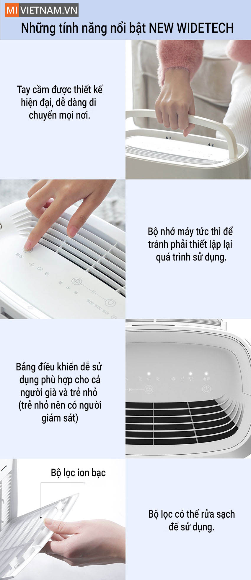 M&aacute;y h&uacute;t ẩm kh&ocirc;ng kh&iacute; th&ocirc;ng minh NEW WIDETECH 18L