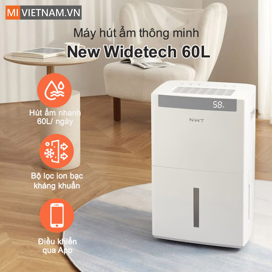 M&aacute;y h&uacute;t ẩm kh&ocirc;ng kh&iacute; th&ocirc;ng minh NEW WIDETECH 60L