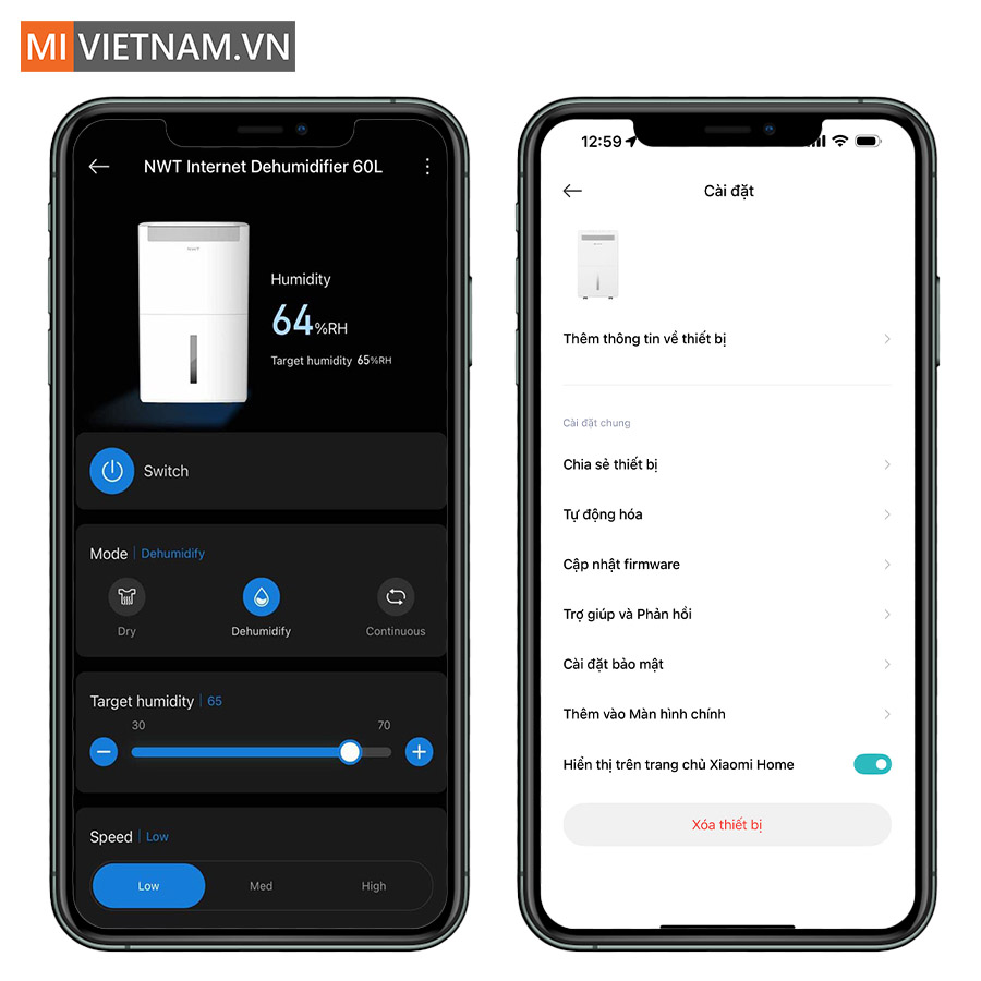 Kết nối v&agrave; điều khiển từ xa qua app