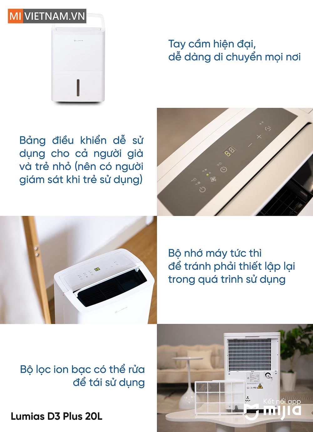 M&aacute;y h&uacute;t ẩm Lumias D3 Plus 20L