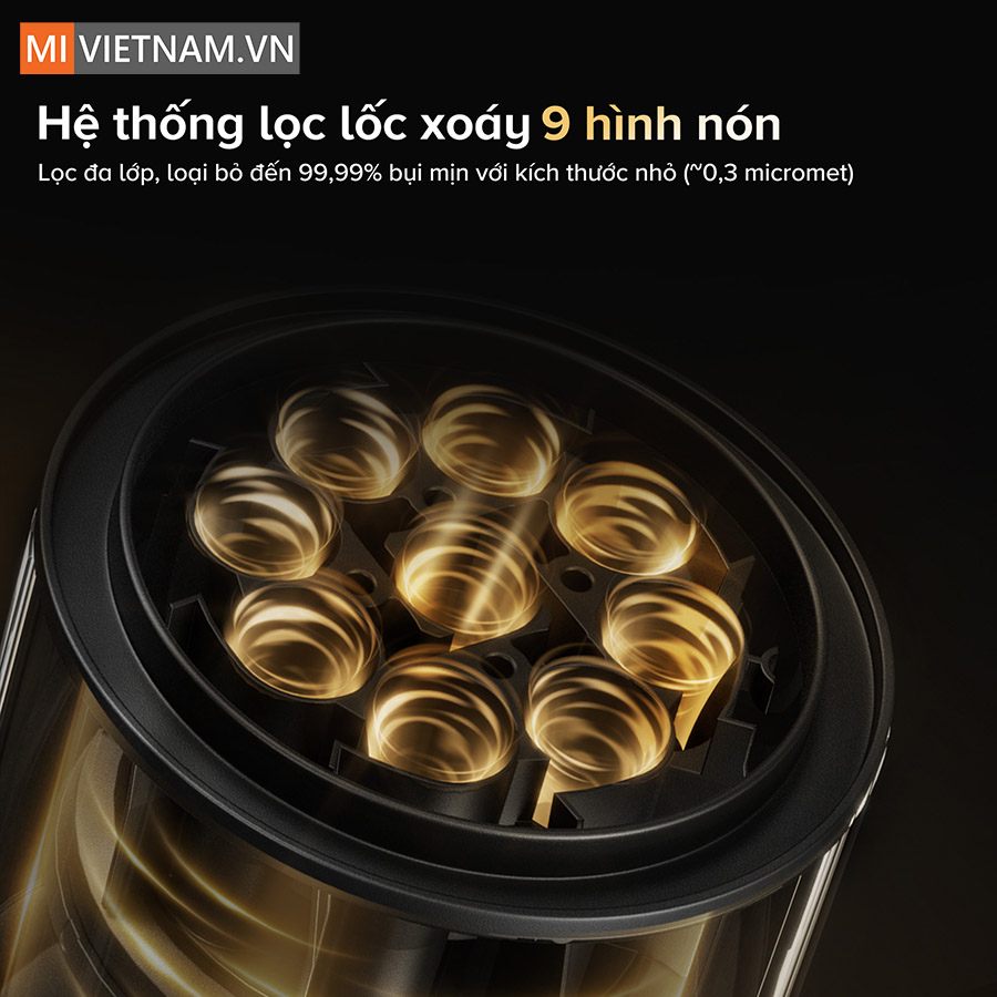 Hệ thống lọc lốc xo&aacute;y 9 h&igrave;nh n&oacute;n gi&uacute;p lọc sạch bụi mịn