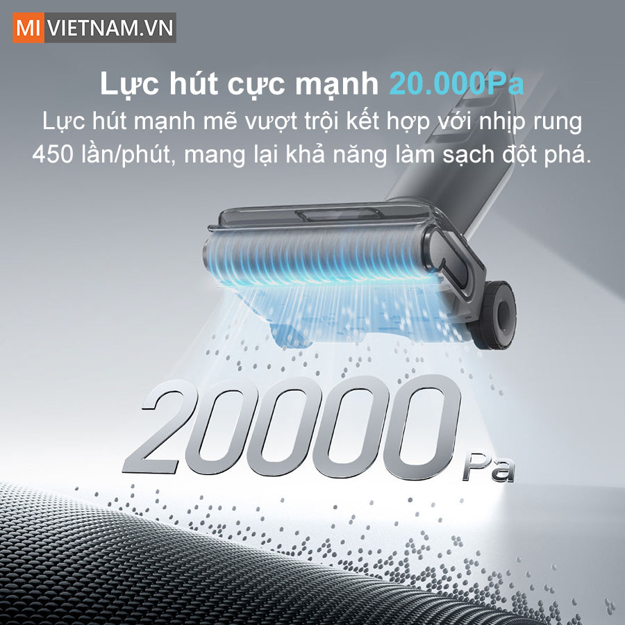 Lực h&uacute;t mạnh mẽ l&ecirc;n đến 20.000Pa cho khả năng l&agrave;m sạch to&agrave;n diện