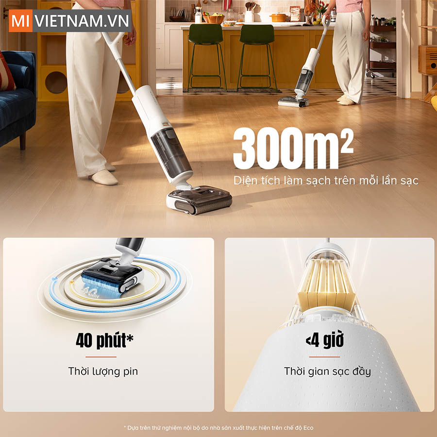 Thời lượng pin bền bỉ, l&agrave;m sạch tr&ecirc;n diện t&iacute;ch rộng