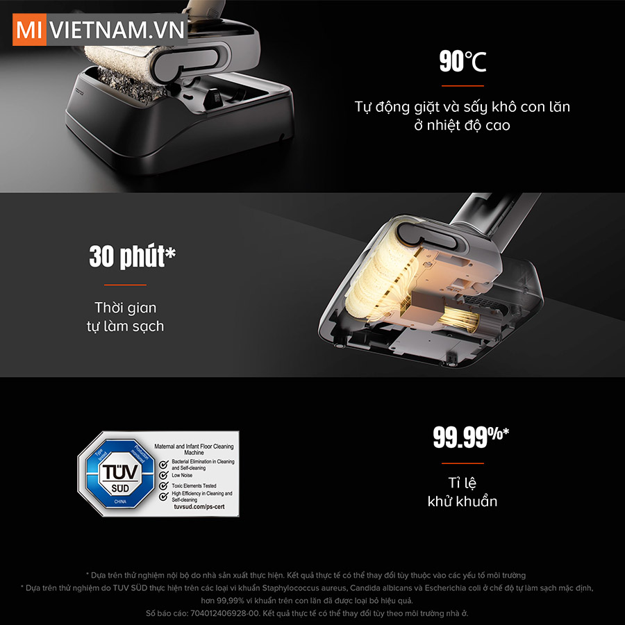 khả năng tự động giặt v&agrave; sấy kh&ocirc; con lăn ở nhiệt độ cao
