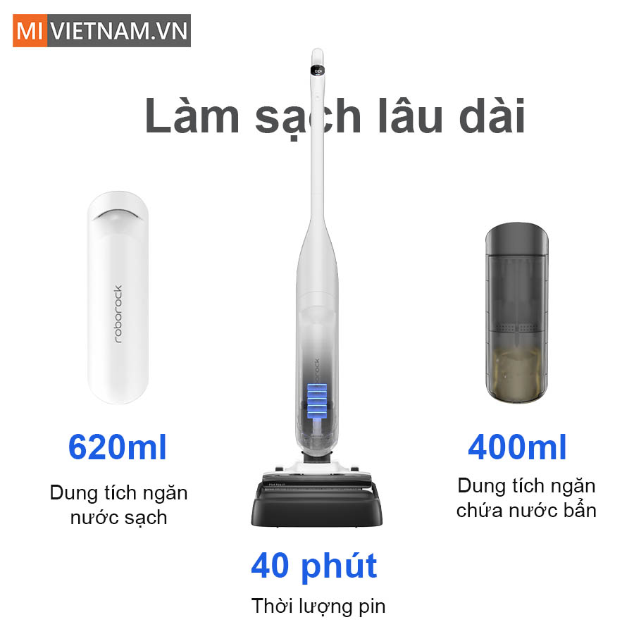 Máy hút bụi lau nhà Roborock Flexi Lite - Bản Quốc Tế 13 thời gian làm việc dài