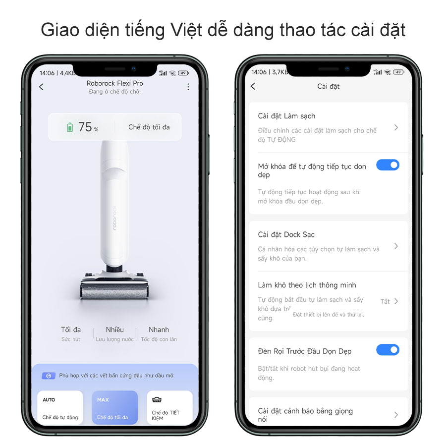 Kết nối v&agrave; điều chỉnh qua ứng dụng Roborock