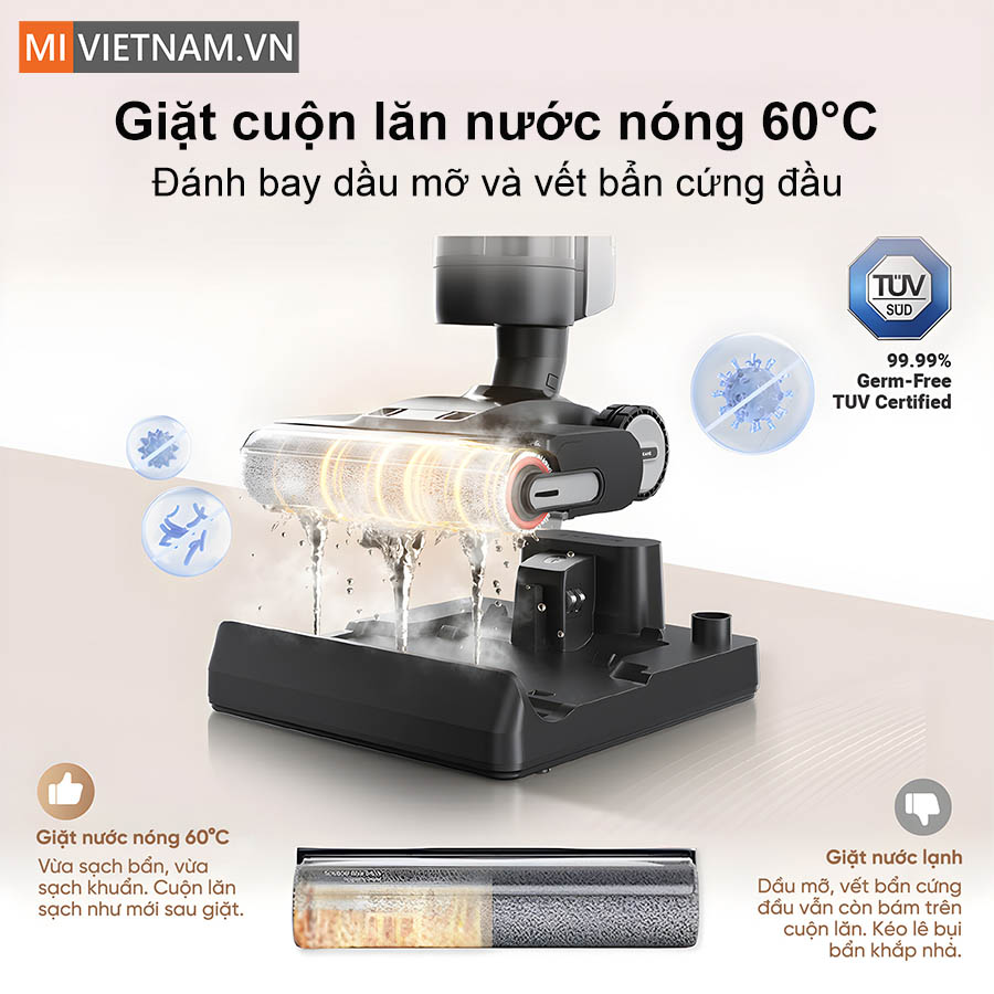 con lăn bằng nước n&oacute;ng 60&deg;C