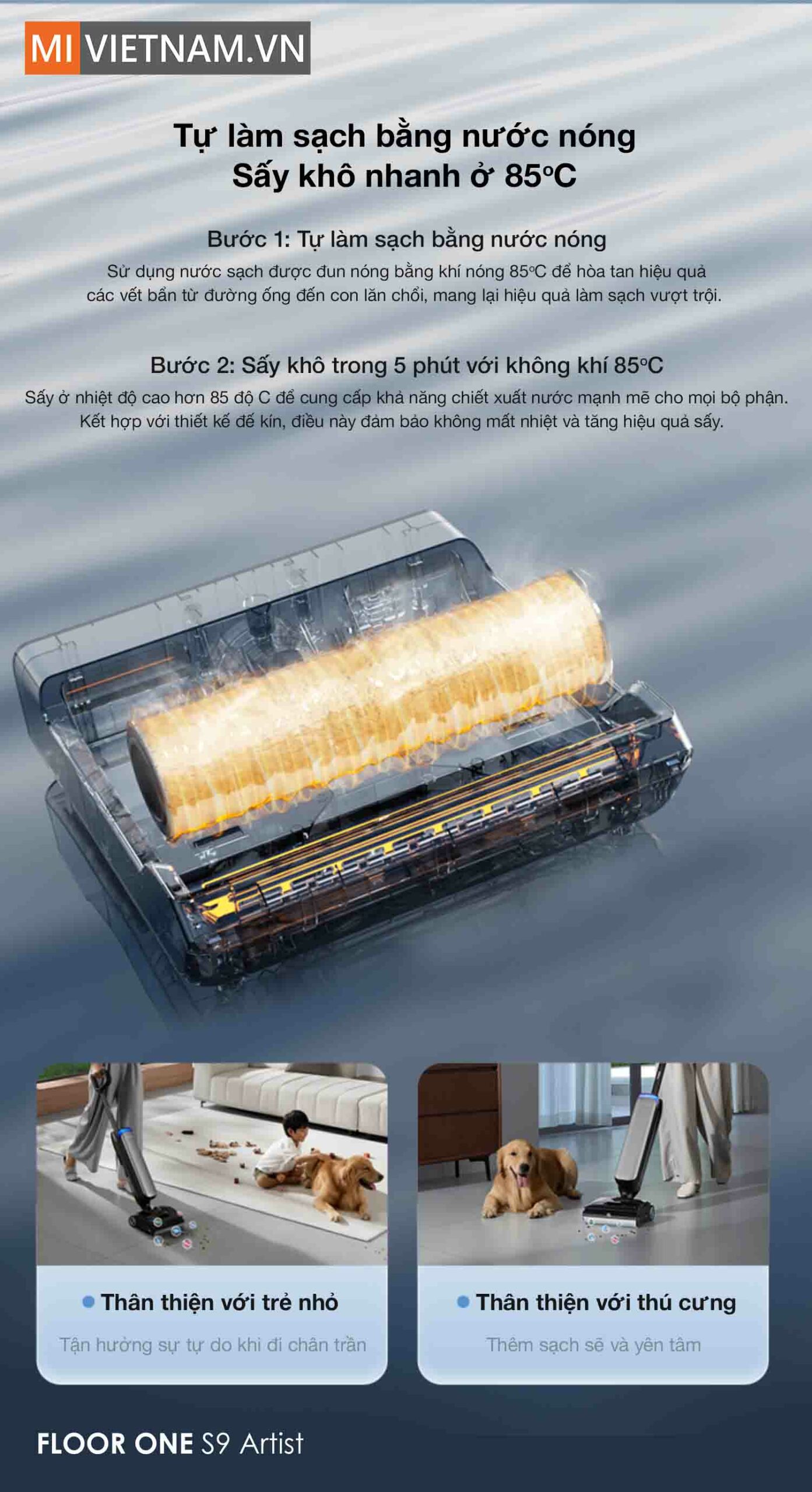 Hệ thống FlashDry tự động l&agrave;m sạch v&agrave; sấy kh&ocirc; nhanh ch&oacute;ng ở 85&deg;C