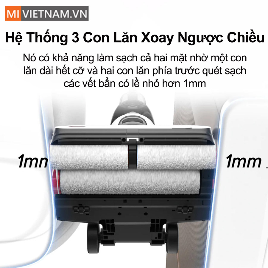 Hệ thống chổi k&eacute;p với 3 con lăn xoay cao cấp