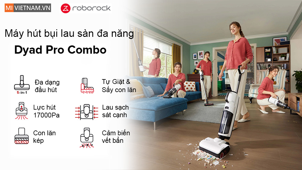 M&aacute;y h&uacute;t bụi lau nh&agrave; ướt v&agrave; kh&ocirc; Roborock Dyad Pro Combo 