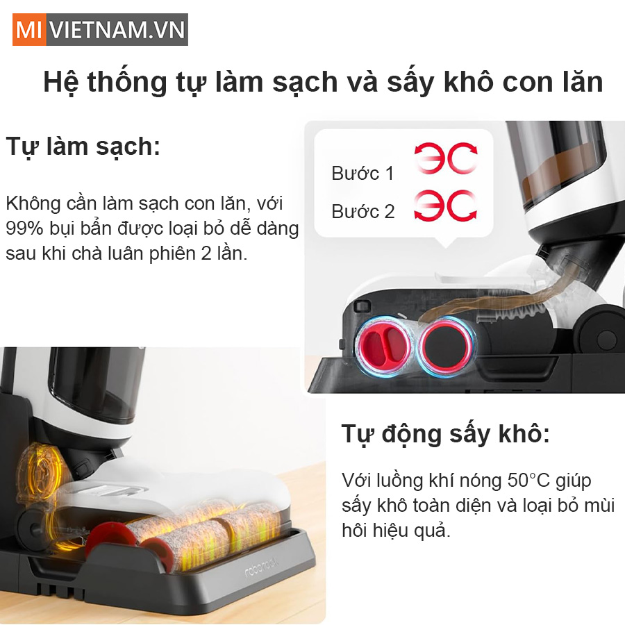 Tự l&agrave;m sạch v&agrave; sấy kh&ocirc; con lăn với hệ thống RevoBrush
