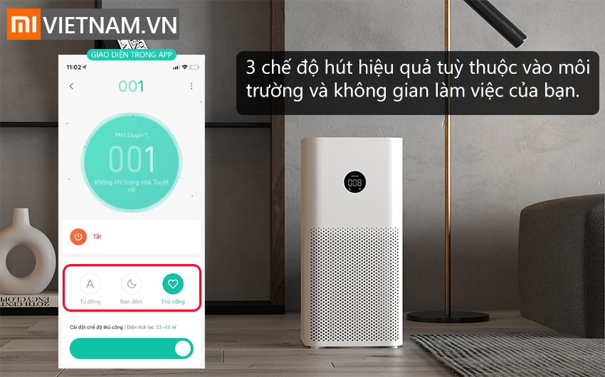 Máy Lọc Không Khí Xiaomi Mi Air Purifier 3C , Bản Quốc Tế - Hàng Chính Hãng. 3 Chế Độ Máy Lọc Không Khí Xiaomi Mi Air Purifier 3C