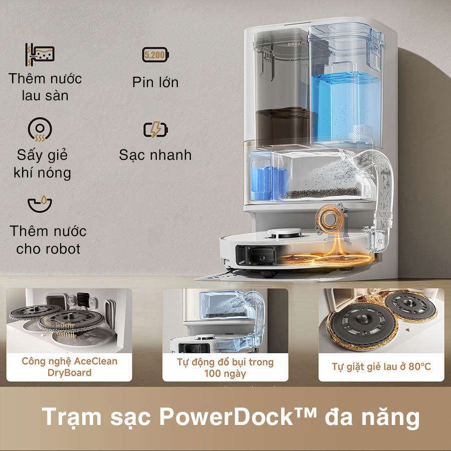 Dreame L50 Ultra CE với trạm sạc th&ocirc;ng minh tự giặt sấy v&agrave; chổi chống rối