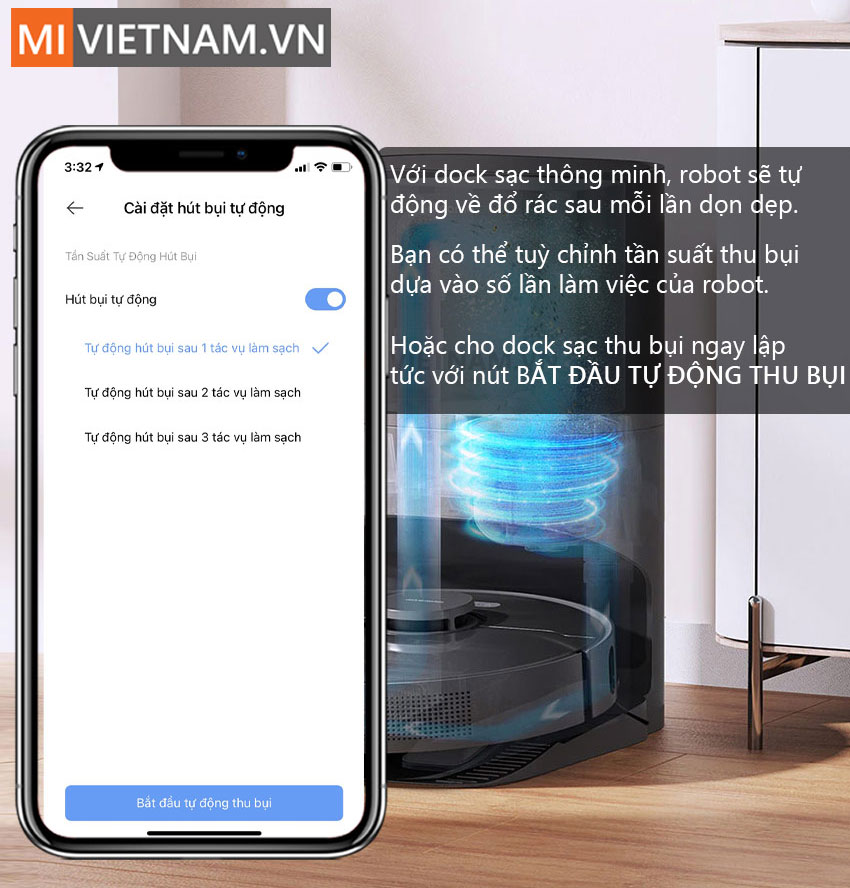 T&ugrave;y chỉnh h&uacute;t r&aacute;c Robot H&uacute;t Bụi Lau Nh&agrave; Dreame Bot Z10 Pro