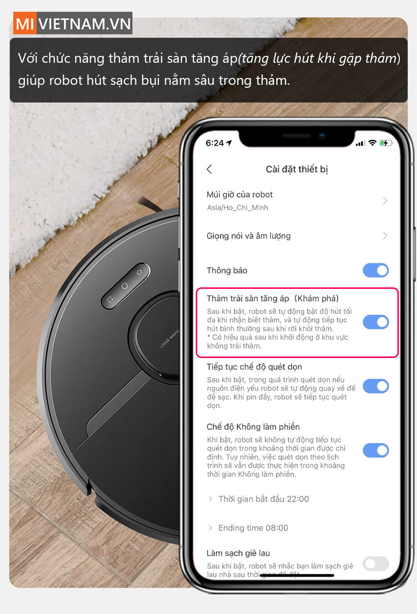 Robot Hút Bụi Lau Nhà Dreame D9 Pro - D9 Max – Hàng Công ty – Bản Quốc tế 30 Nhận Diện Thảm Robot Hút Bụi Lau Nhà Dreame D9 Pro