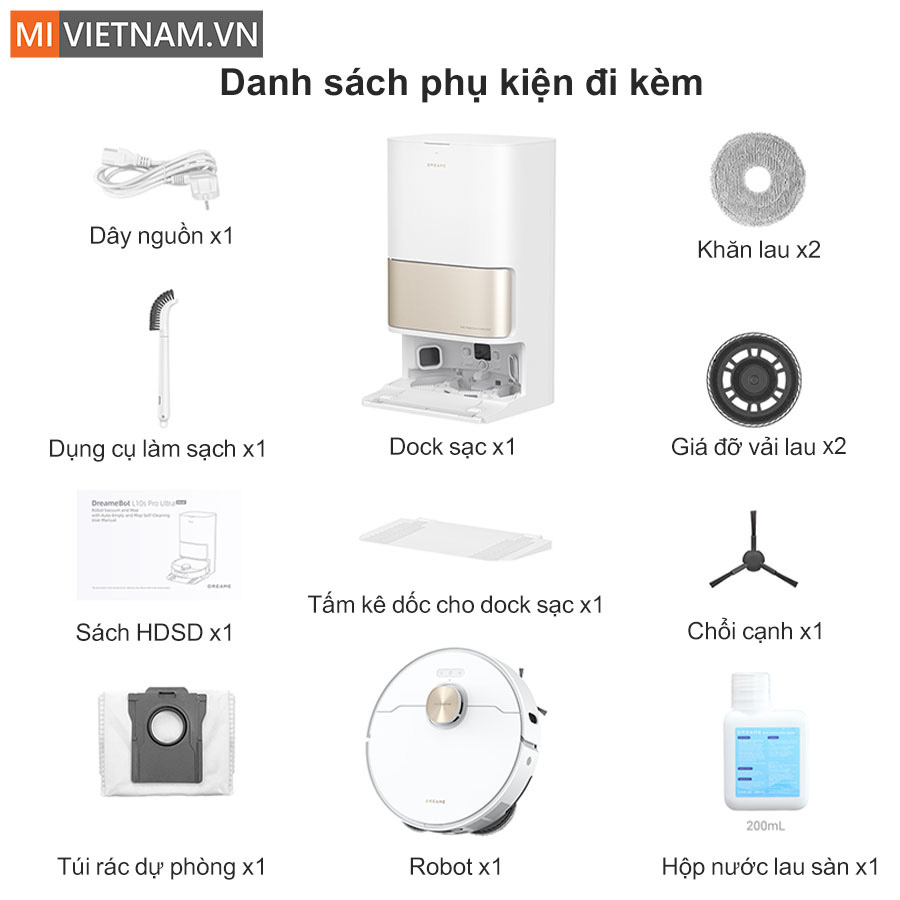 Danh s&aacute;ch phụ kiện trong hộp Dreame L10s Pro Ultra