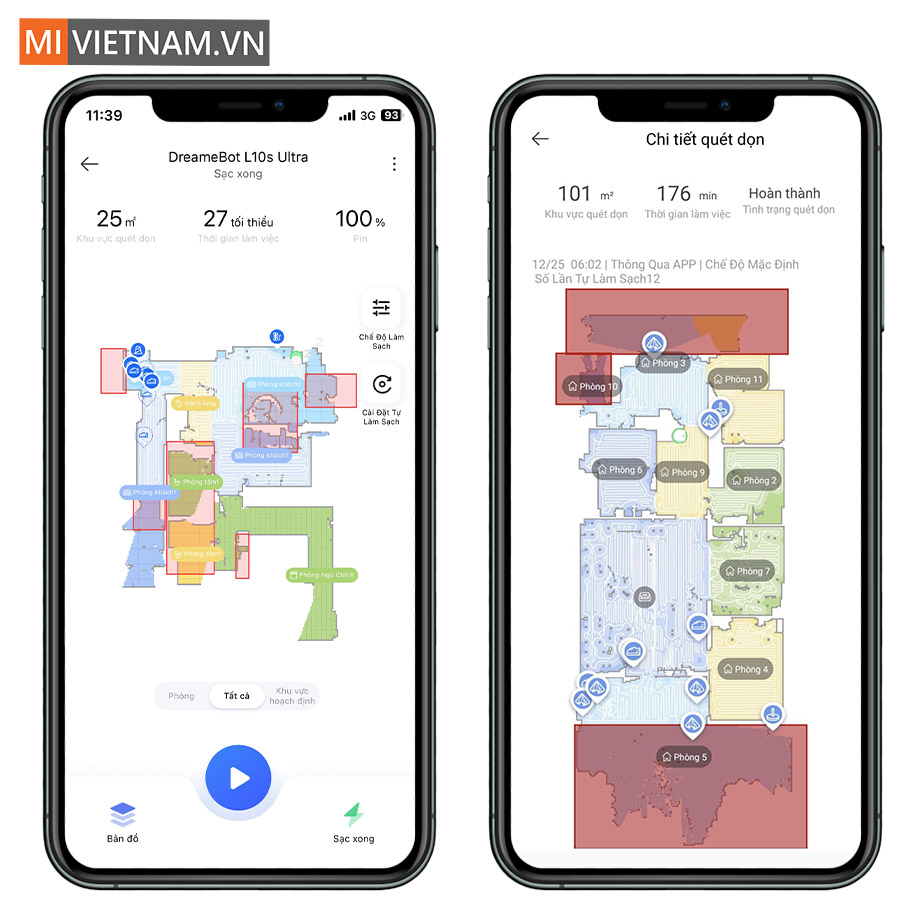 tạo lập v&agrave; lưu bản đồ, ph&acirc;n v&ugrave;ng dọn dẹp từ xa cho robot