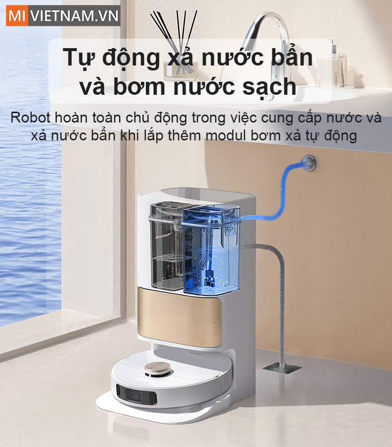  robot ho&agrave;n to&agrave;n chủ động trong việc cung cấp nước v&agrave; xả nước bẩn