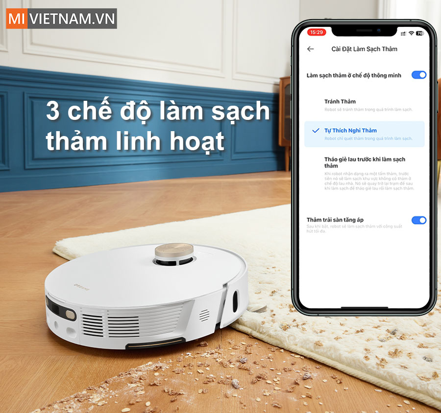 Robot Hút Bụi Lau Nhà Dreame L20 Ultra - Bản Quốc Tế 27 ba chế độ làm sạch thảm linh hoạt