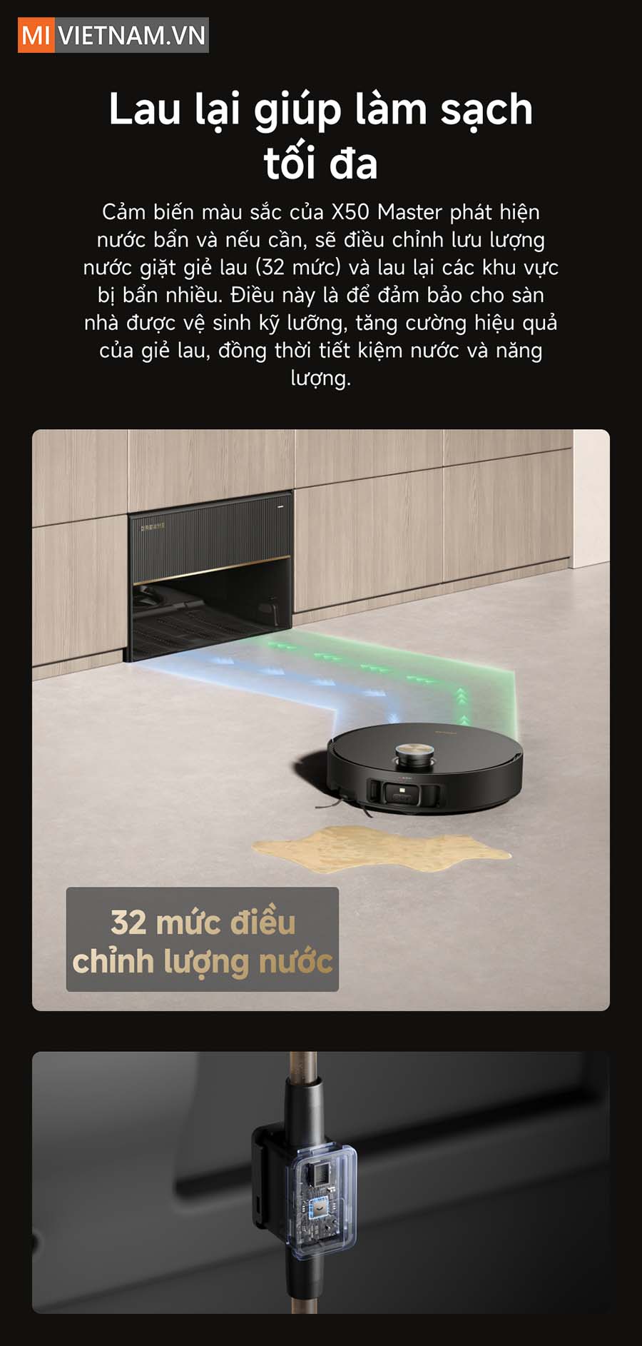 C&ocirc;ng nghệ CleanGenius&trade; lau lại s&agrave;n th&ocirc;ng minh