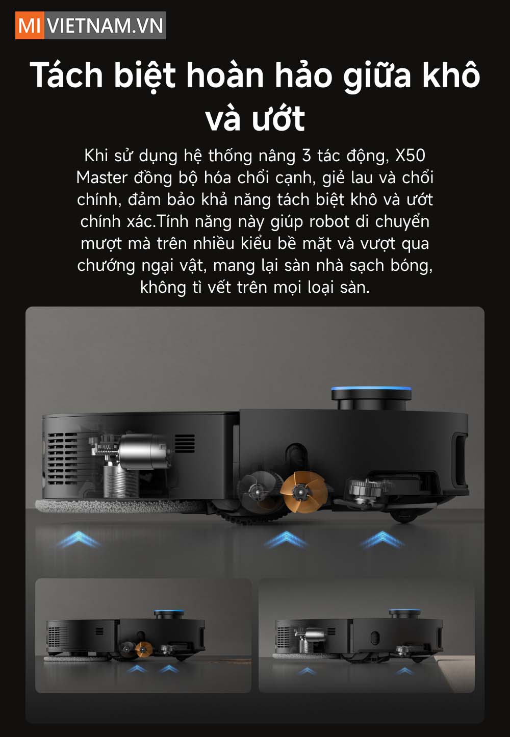 Hệ thống l&agrave;m sạch th&ocirc;ng minh, t&aacute;ch biệt giữa kh&ocirc; v&agrave; ướt