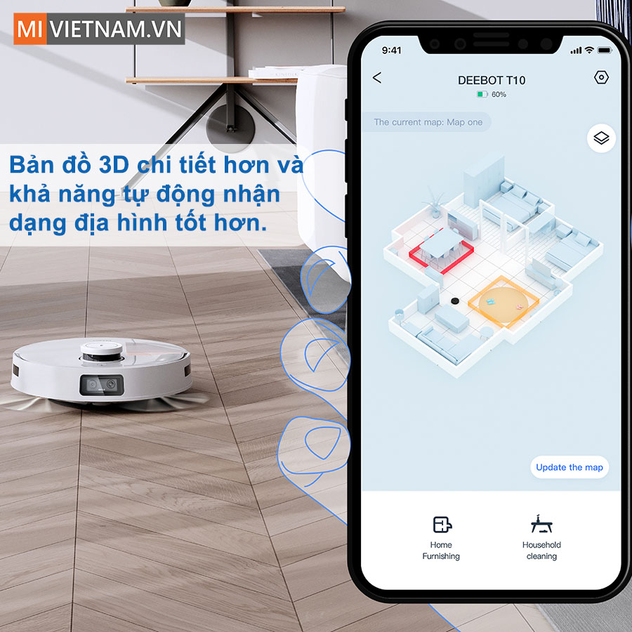 Robot H&uacute;t Bụi Lau Nh&agrave; Ecovacs Deebot T10 kết nối app Ecovacs Home