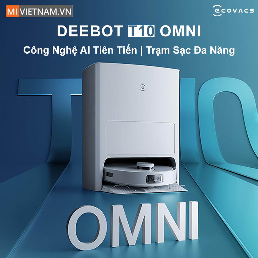 Robot h&uacute;t bụi lau nh&agrave; Ecovacs Deebot T10 Omni t&iacute;ch hợp c&ocirc;ng nghệ AI ti&ecirc;n tiến - trạm sạc đa năng