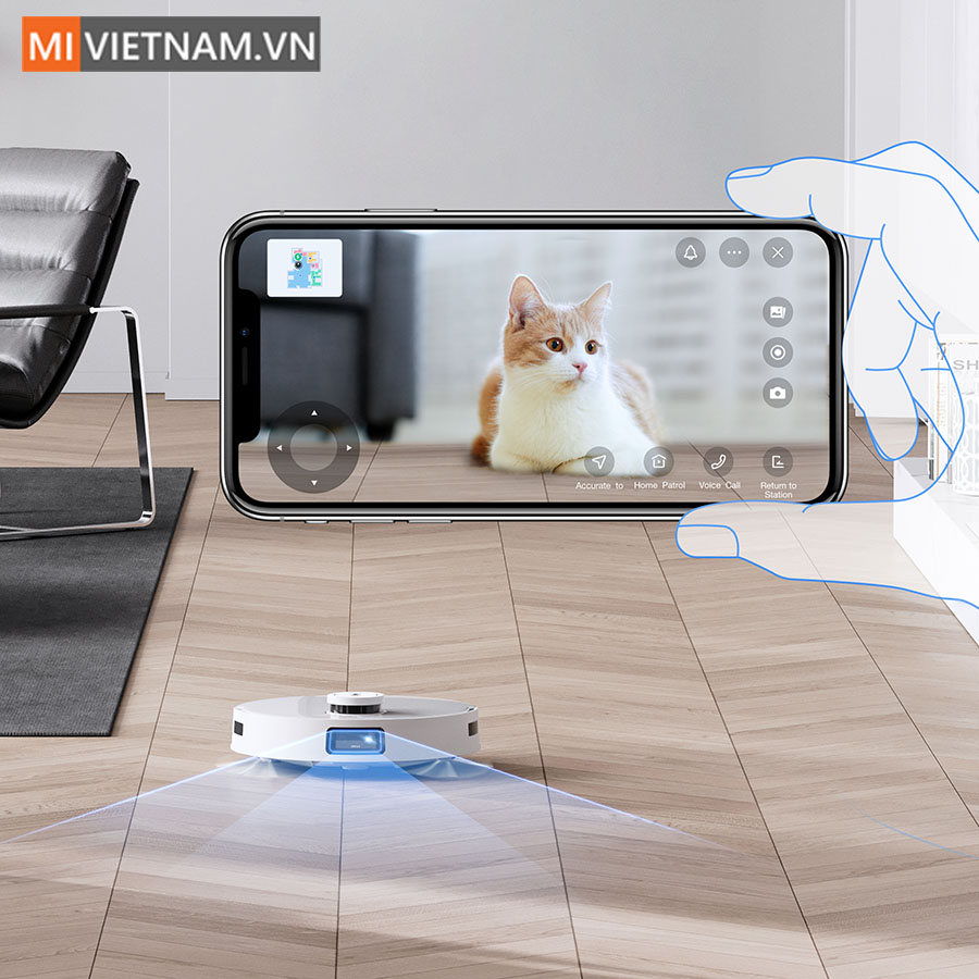 Đ&agrave;m thoại 2 chiều v&agrave; quan s&aacute;t quản gia th&ocirc;ng qua camera v&agrave; micro t&iacute;ch hợp tr&ecirc;n Deebot T10 Omni