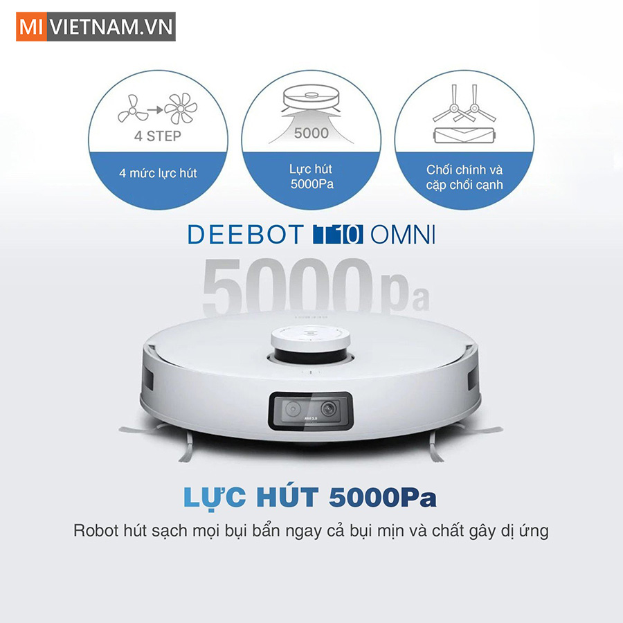 Ecovacs Deebot T10 Omni sở hữu lực h&uacute;t mạnh mẽ 5000Pa