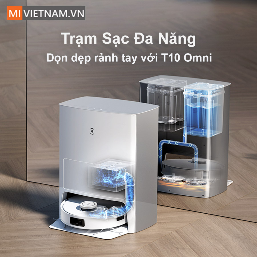 Robot H&uacute;t Bụi Lau Nh&agrave; Ecovacs Deebot T10 Omni t&iacute;ch hợp 6 chức năng trong 1 trạm sạc 