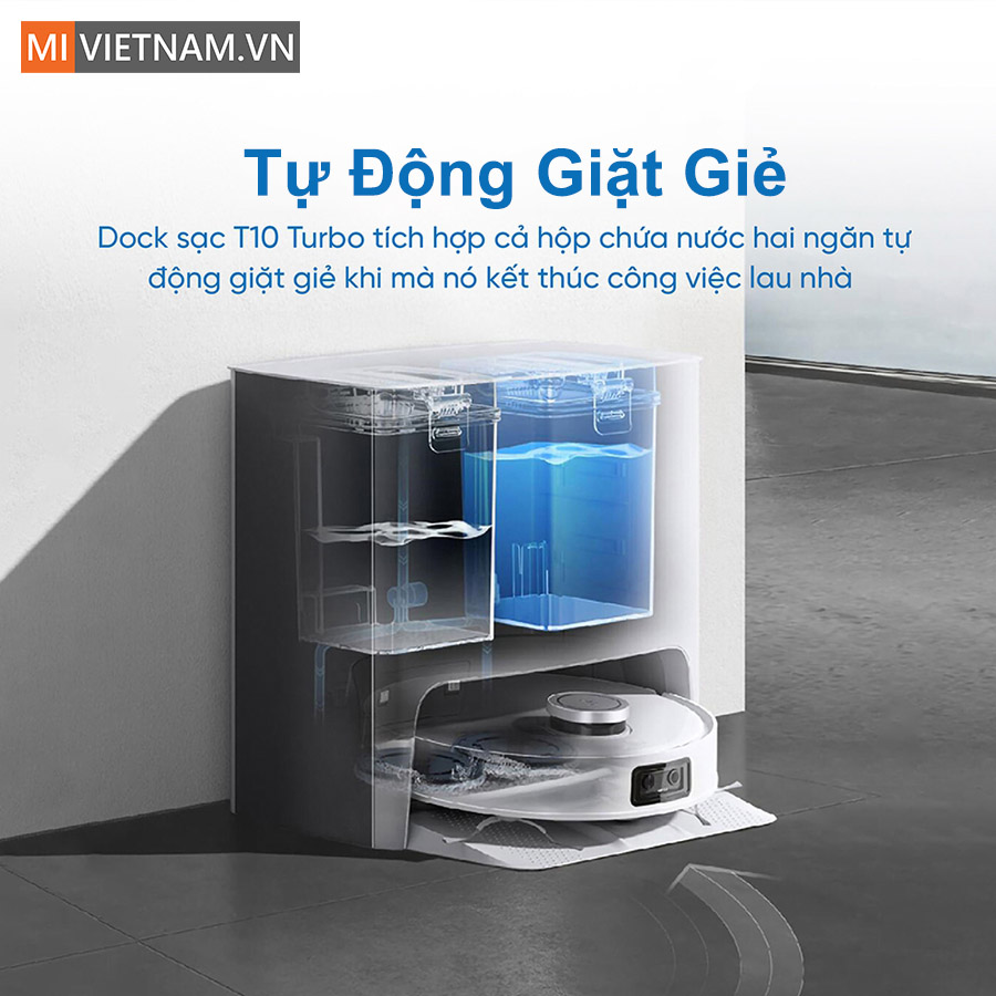 Robot H&uacute;t Bụi Lau Nh&agrave; Ecovacs Deebot T10 Turbo tự giặt giẻ