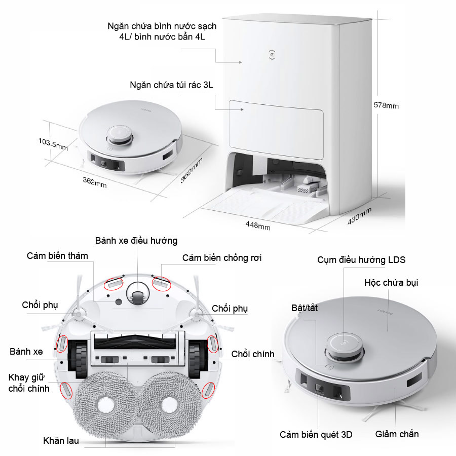 Robot H&uacute;t Bụi Lau Nh&agrave; Ecovacs Deebot T20 Omni 