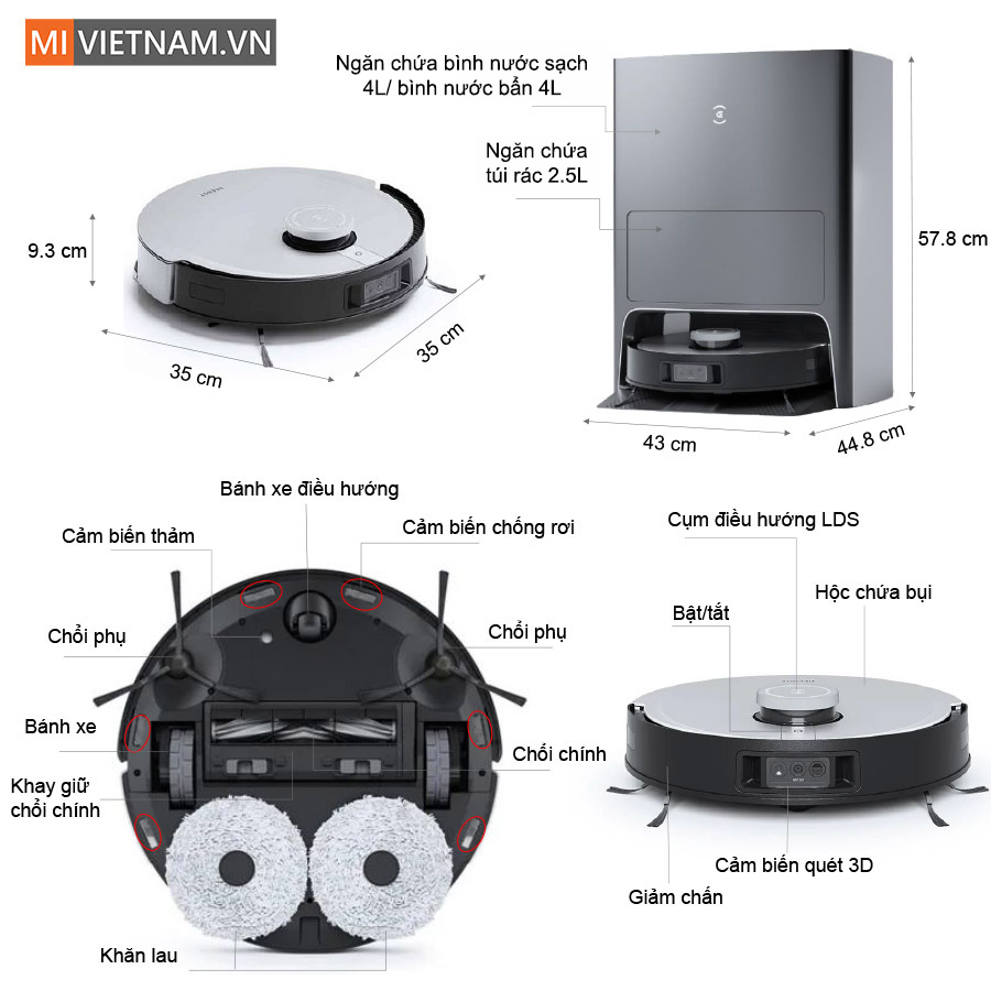 Robot H&uacute;t Bụi Lau Nh&agrave; Ecovacs Deebot X1 Omni