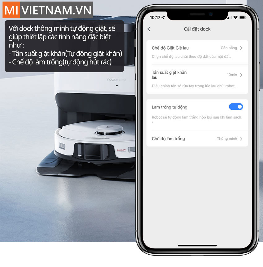 Dock Th&ocirc;ng Minh Robot H&uacute;t Bụi Lau Nh&agrave; Roborock G10