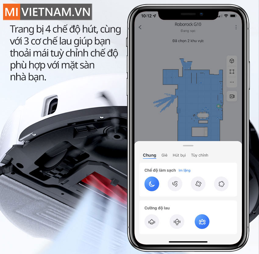 Chế Độ Robot H&uacute;t Bụi Lau Nh&agrave; Roborock G10
