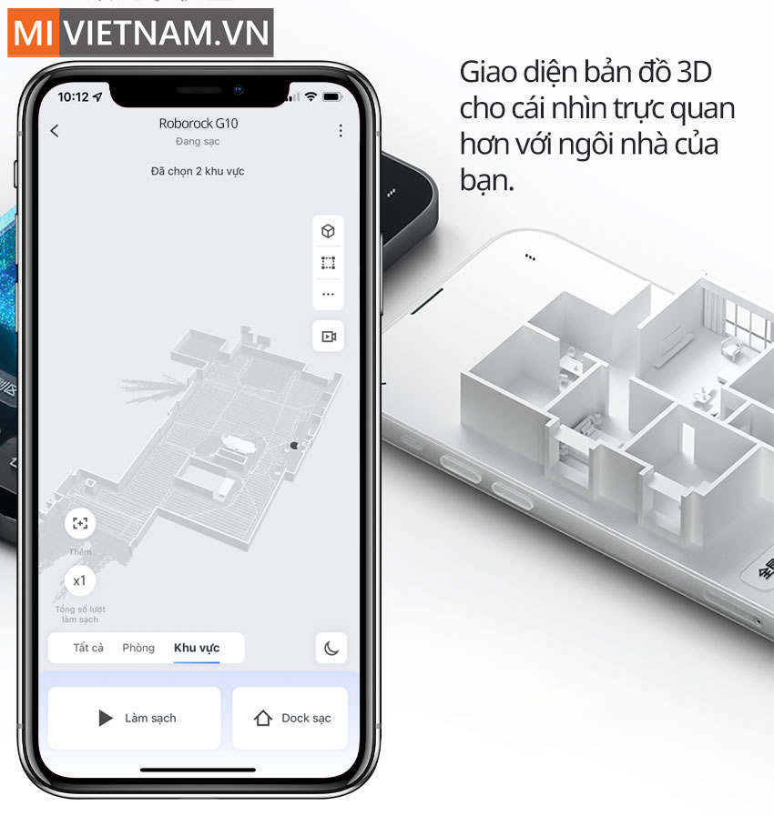 Bản Đồ 3D Robot H&uacute;t Bụi Lau Nh&agrave; Roborock G10