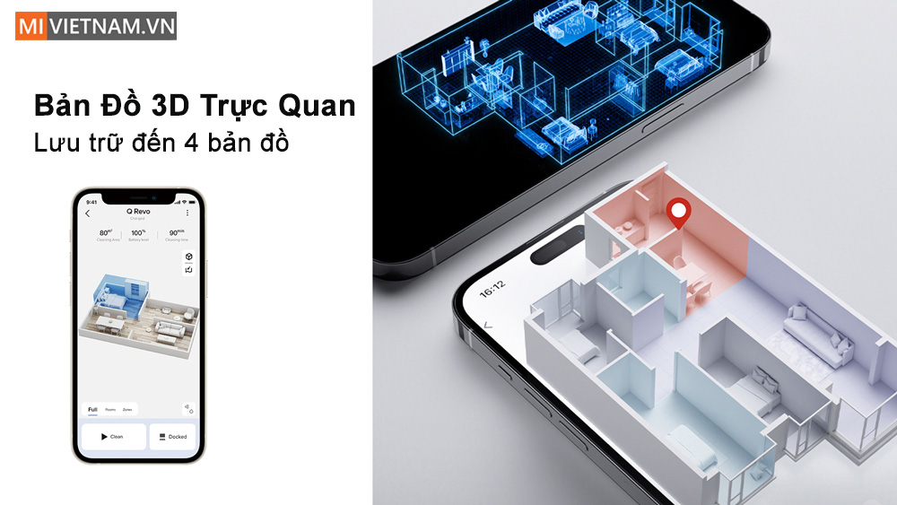Roborock Q Revo thiết lập bản đồ 3D lưu trữ đến 4 bản đồ
