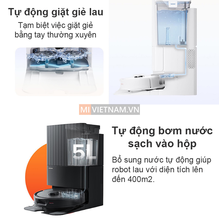 Roborock Q Revo tự động giặt giẻ lau, tự động bơm nước sạch v&agrave;o hộp