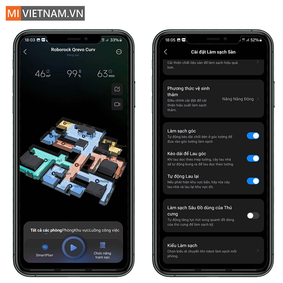 Robot hút bụi lau nhà Roborock Q Revo Curv - Bản Quốc Tế 32 Kết nối với ứng dụng Roborock