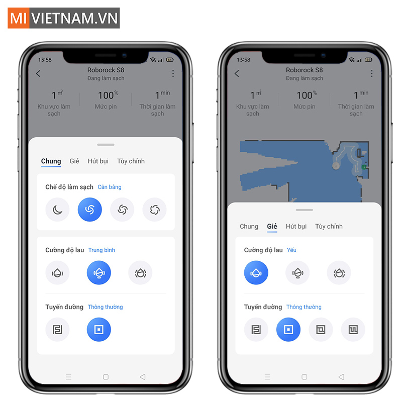 Roborock S8 điều khiển th&ocirc;ng minh qua App với giao diện tiếng Việt dễ thao t&aacute;c