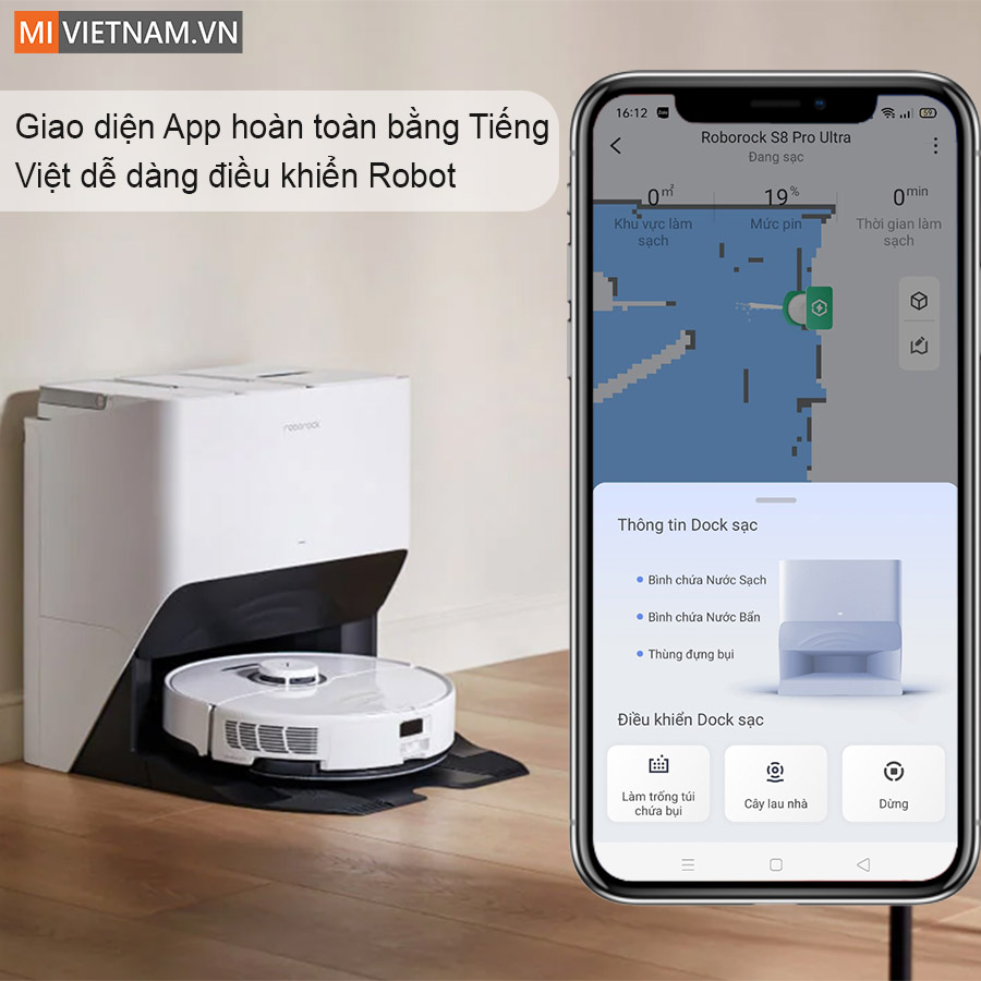 Kết nối điều khiển từ xa th&ocirc;ng qua app Roborock hoặc Mihome
