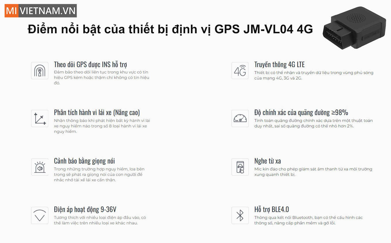 thiết bị định vị GPS &ocirc; t&ocirc; cắm cổng OBD JM-VL04 4G