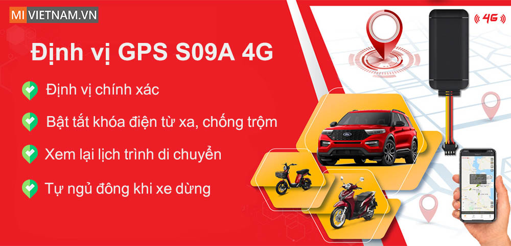 Thiết bị định vị GPS xe m&aacute;y &ocirc; t&ocirc; S09A 4G
